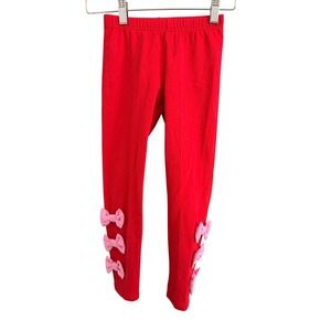 Finding Foxtale Leggings Girls Size 6 Red Pink Bow Ankle Boutique Pants NWT